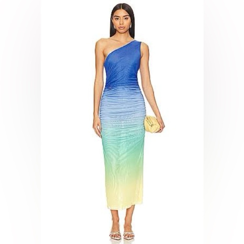 Runaway the Label Blue Green Yellow Ombre One-Shoulder Dress (size Medium) - Picture 8 of 8